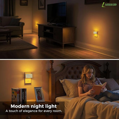 L LOHAS LED Modern Plug in Night Light with Dusk to Dawn Sensor, 2000K Amber Warm Night Lights Plug into Wall, Dimmable Night Light for Bedroom, Bathroom, Kids' Room (White, 2 Pack)