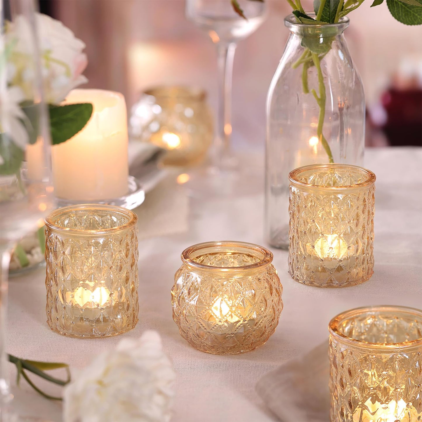 NITIME 12Pcs Assorted Gold Votive Candle Holders, Tea Light Candle Holder for Table Centerpiece, Gold Candle Holders for Wedding Centerpieces, Brithday and Holiday Decorations