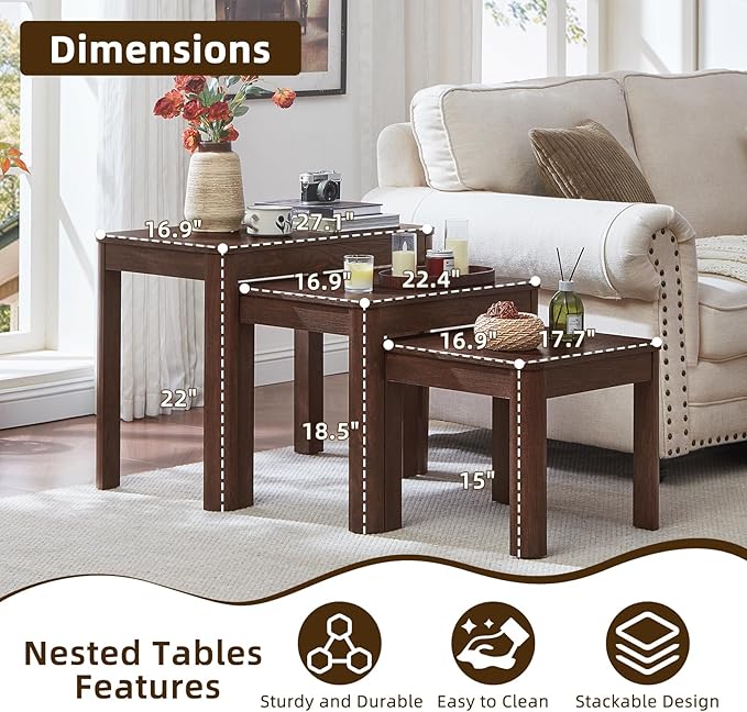 Joaxswe Farmhouse Nesting Tables Set of 3, Living Room Table Set