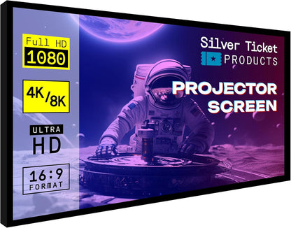 Silver Ticket Products STR Series 6 Piece Home Theater Fixed Frame 4K / 8K Ultra HD, HDTV, HDR & Active 3D Movie Projection Screen, 16:9 Format, 165" Diagonal, High Contrast Material STR-169165-HC