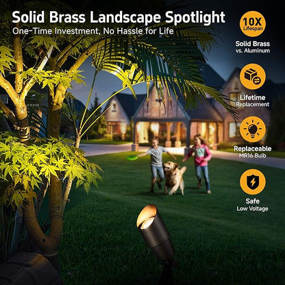 Gardenreet LED Low Voltage Spotlight - 12V AC/DC Bronze Outdoor Light Fixture, Brass Landscape Lights Hardwired, Weather Proof for Wall Wash Flag with Cool Light MR16 Removable Bulbs (10 Pack)