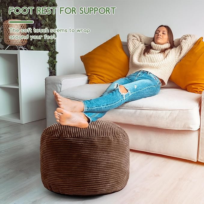 HIGOGOGO Round Stuffed Pouf Ottoman, Corduroy Poufs