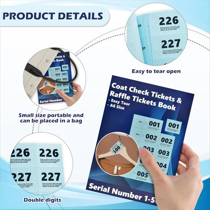 1000 Pcs Coat Check Tickets 2 Part Book Bulk (2 Pack of 1-500) 5.8x4.2 Inch A6 Paper Coat Room Tags Raffle Tickets Coat Check Tags with Hole for Cloakroom Storage or Event Raffle Draws (Blue) (2)