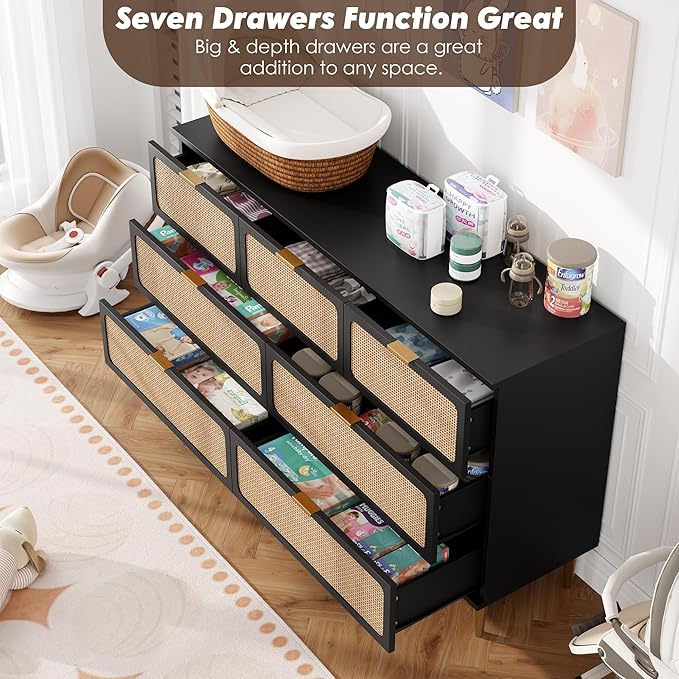 GarveeHome Rattan 7 Drawer Dressers