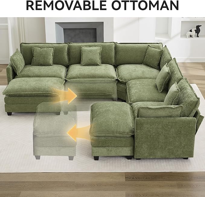 113'' V Shaped Cloud Sectional Sofa, Oversized Deep Seat Couches