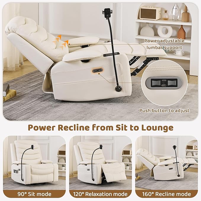 Olela Power Glider Recliner Nursery Chair, Oversized Leather Swivel Rocking