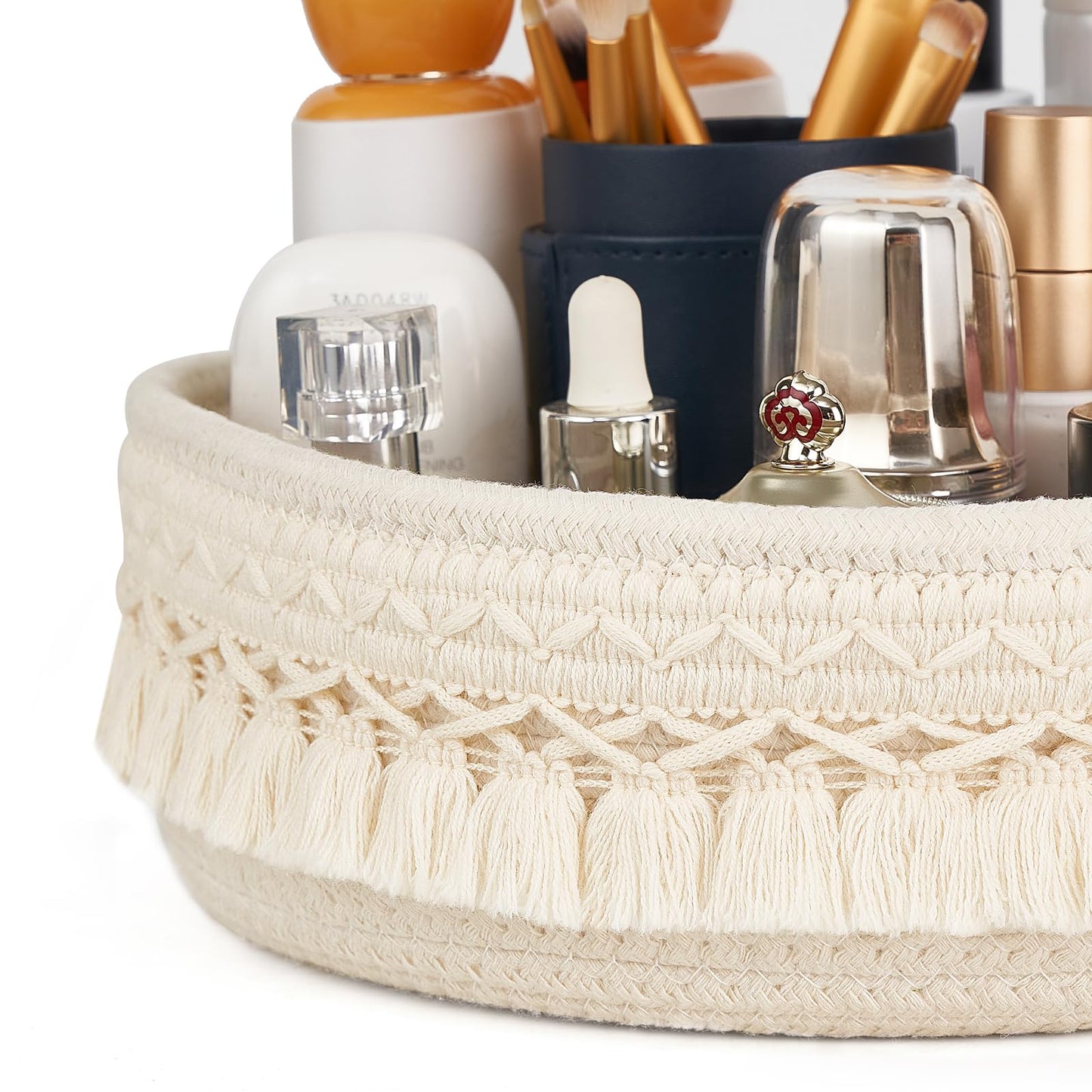 Mkono 3 Pcs Macrame Wall Hanging Boho Wall Decor and Woven Storage Basket Makeup Organzier for Bedroom Living Room Nursery Apartment, Girls Gift