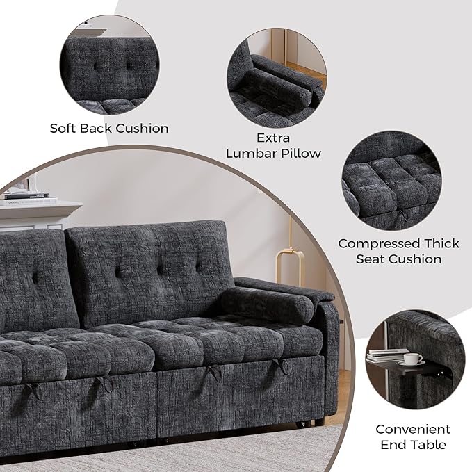 Convertible Sleeper Sofa Bed, 86 Inch Chenille Pull Out Couch