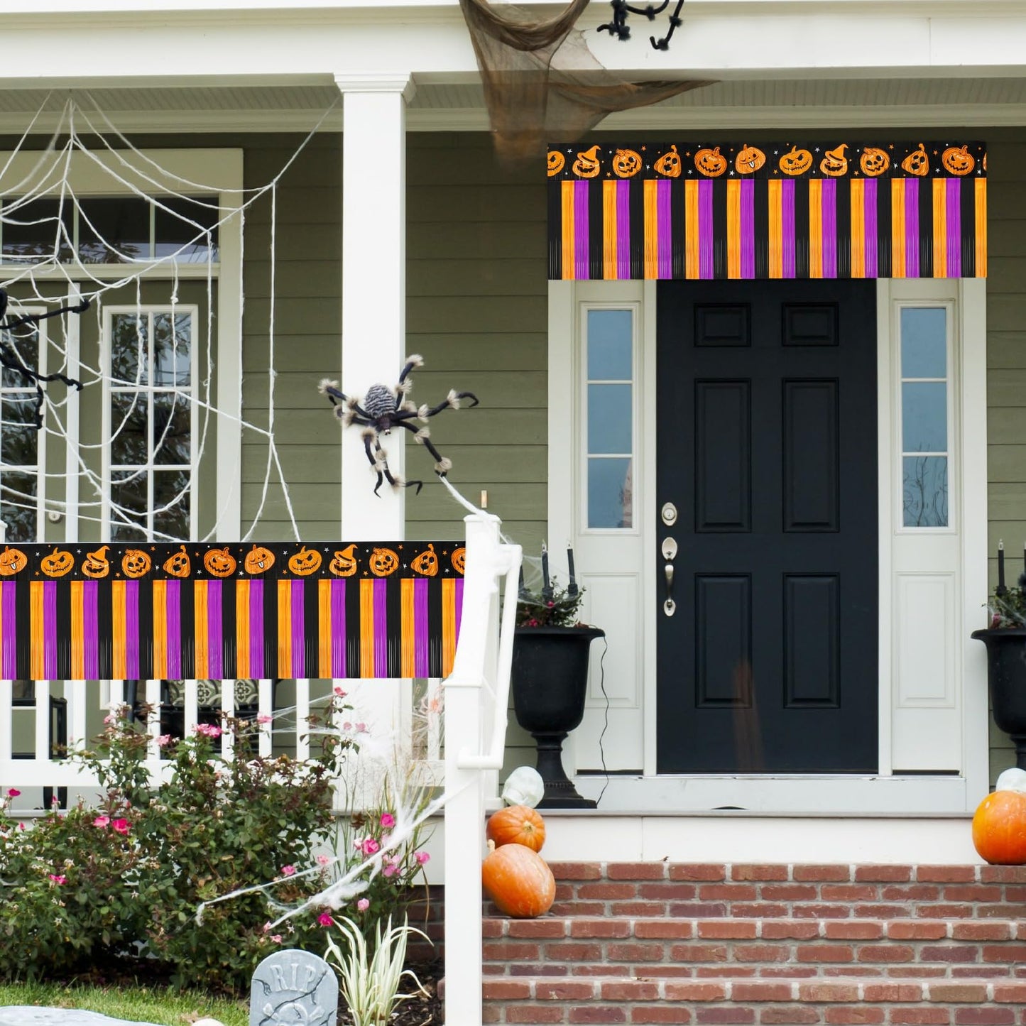 Pack of 4 Halloween Decorations, 79 Feet Halloween Foil Fringe Garland Orange Purple Black Pumpkin Metallic Tinsel Streamers Banner Wall Hanging Float Fringe Backdrop for Party Holiday Supplies