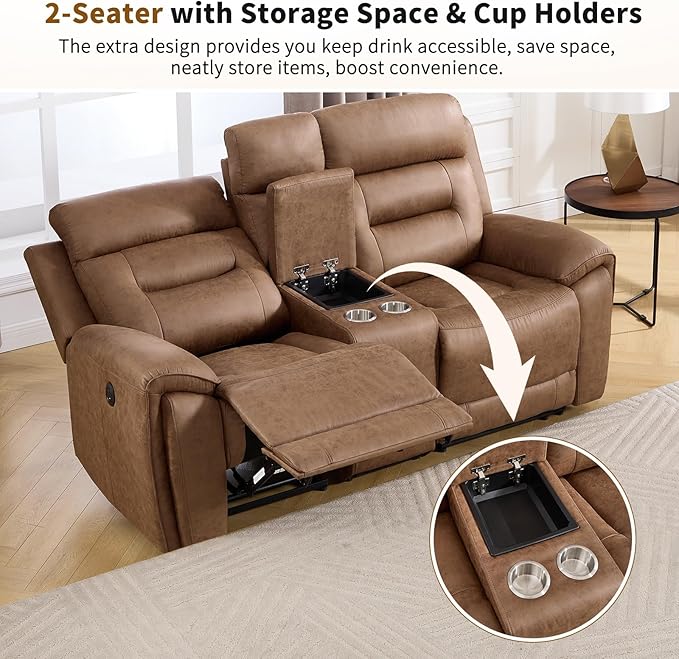 ANJ Power Oversized Reclining Sofa Couch Set of 2, Breathable Faux Leather