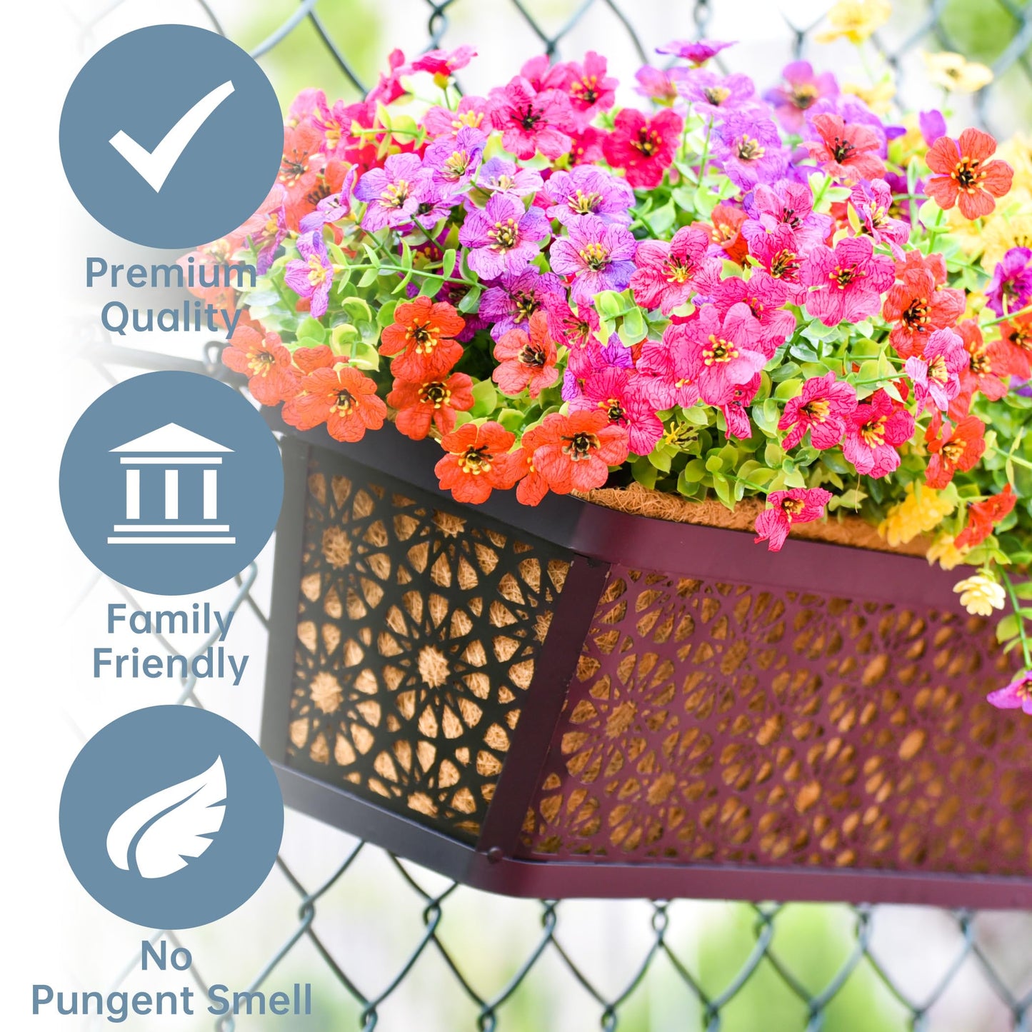 EIMQUVW 2 Pack 24" Railing Planter Window Box Deck Balcony Rail Planter Black Metal Flower Basket Horse Trough Planters with Coco Fiber Liner for Porch Fence Patio Outdoor
