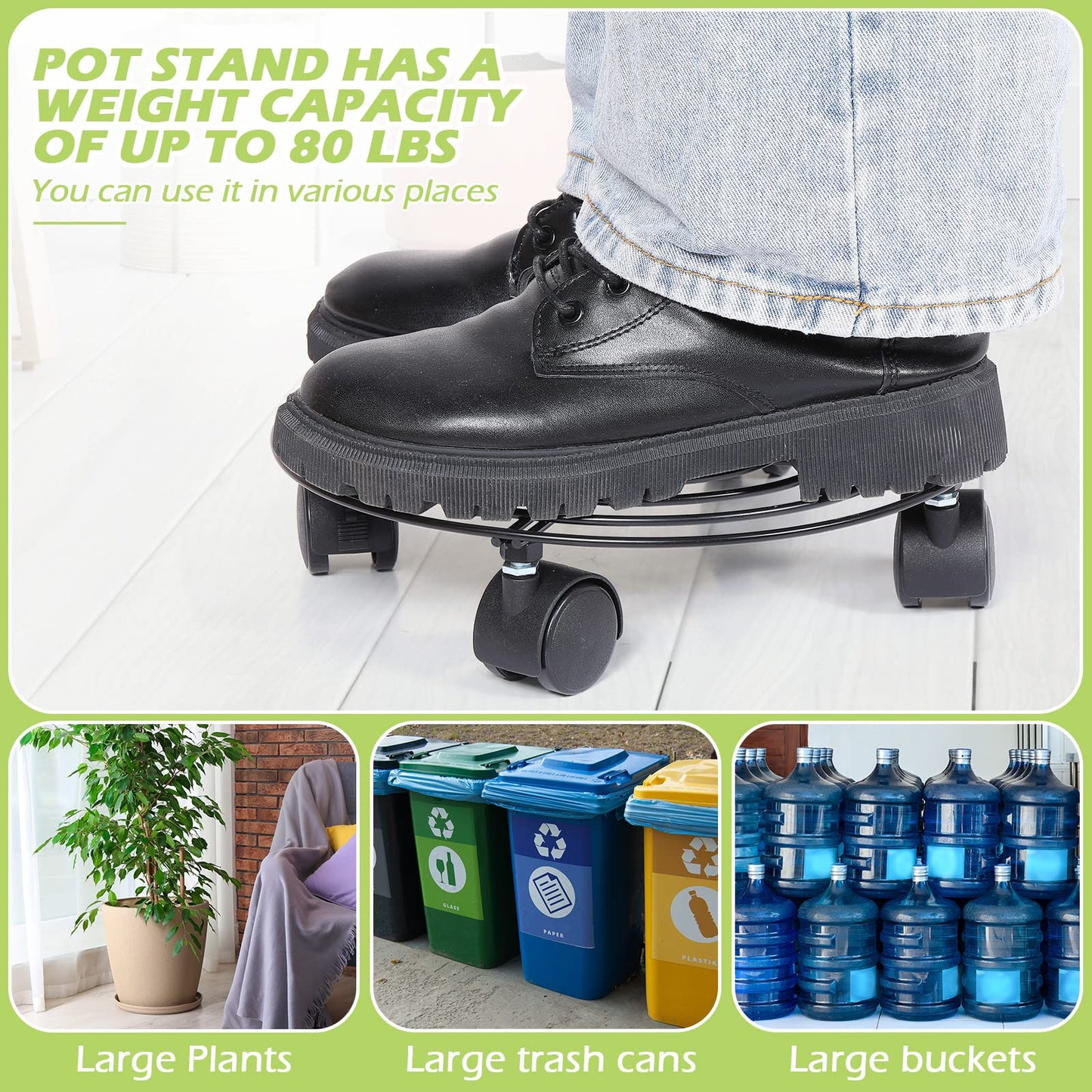 Zopeal 8 Pack Plant Stand with Wheels Heavy Duty Metal Plant Stand Rolling Dolly with Casters Round Flower Pot Rack with 8 Pcs Plastic Saucers for Indoor Outdoor Patio Garden(10.6 Inch,Black)