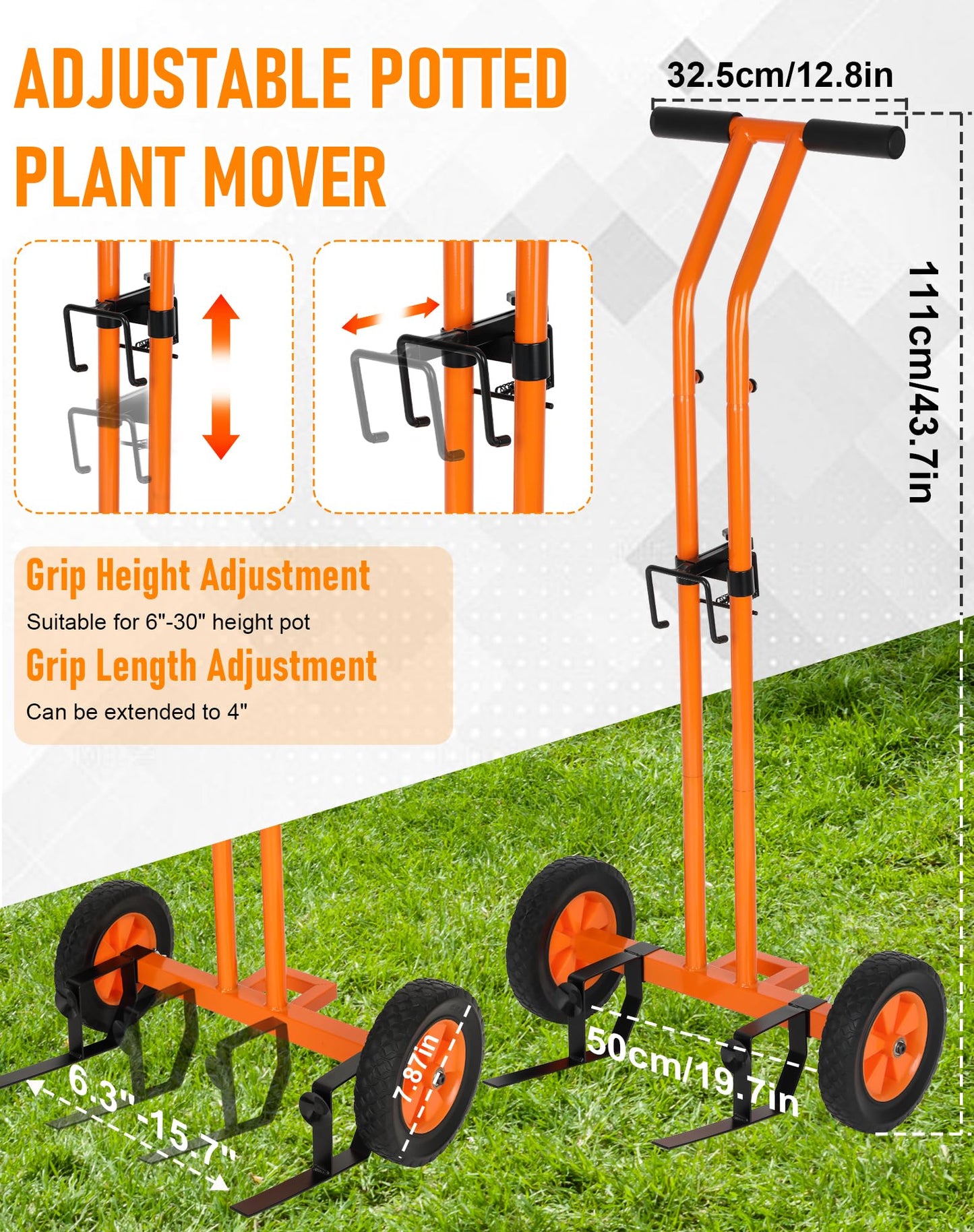 Deerift Heavy Duty Plant Caddy with Wheels, Plant Dolly Cart, Adjustable Grabbing Arm & Suction Cups for Easy Plant Movement, Versatile Indoor/Outdoor Plant Dolly Trolley Cart with Strap, Orange