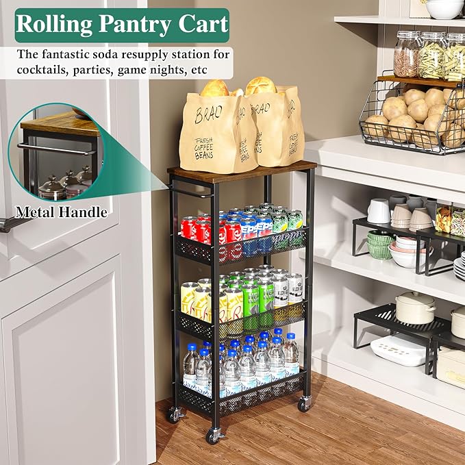OKZEST Utility Slim Storage Cart, 4-Tier Narrow Bathroom Organizer and Storage
