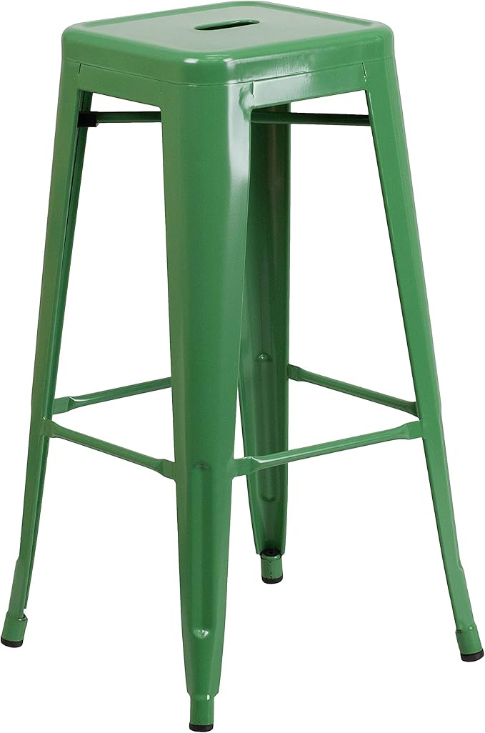 Flash Furniture Commercial Grade 30" High Backless Green Metal Indoor-Outdoor