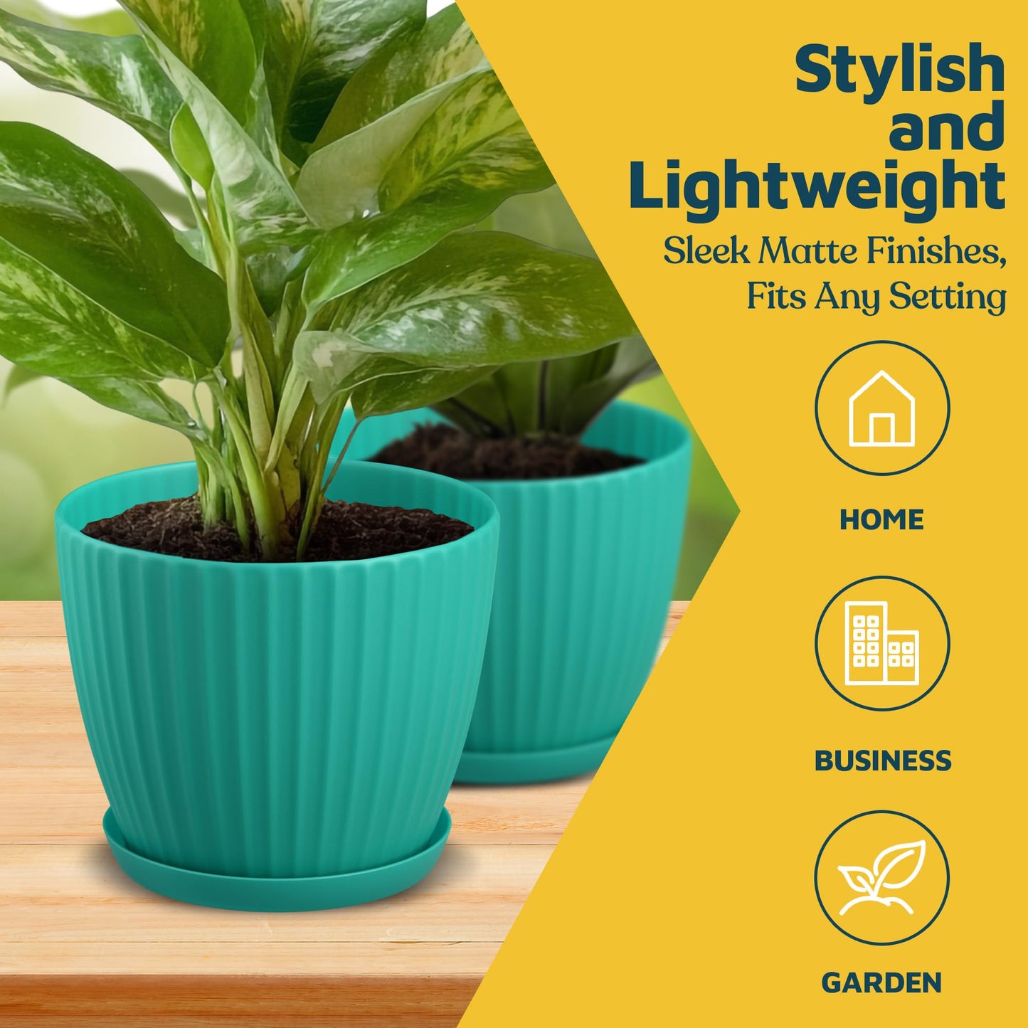 Aqua 6-Inch Plant Pots with Drainage & Saucers 12 Pack, Indoor & Outdoor Planters for Houseplants, Herbs, and Flowers, Durable & Weatherproof Material, Stackable, Lightweight, Minimalist Design
