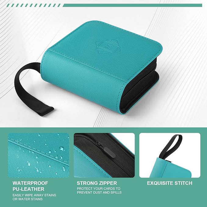 1 Pocket Toploader Binder Holds 40 Cards with 20 Sleeves Collectible Trading Card Album, for 3x4 Toploaders Hard Cases for TCG, MTG, Sports, Baseball, Football, Small Sports Card Book (1Cyan)