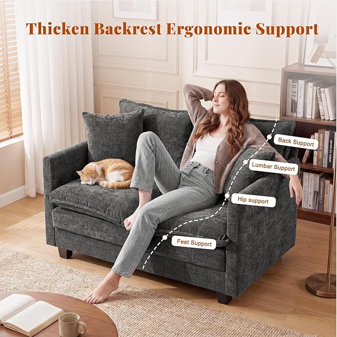 Loveseat Sofa Cloud Sofa Couch 50'', Modern Loveseats 2 Seat Couch 27" Deep Seat