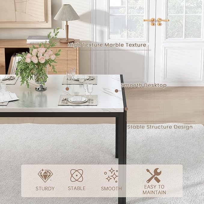 Recaceik Dining Table Set for 4, Modern 5 Piece Dining Table Set Faux Marble