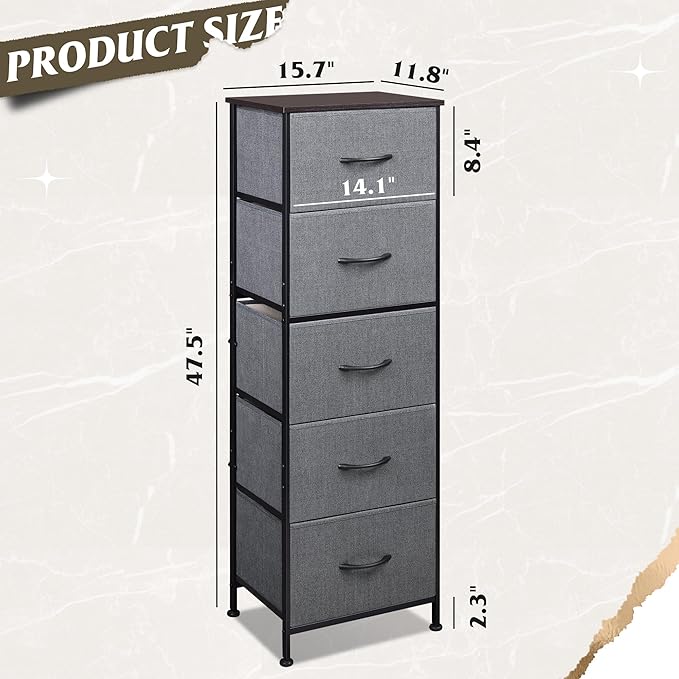 WLIVE Fabric Dresser, 5-Drawer Tall Dressers