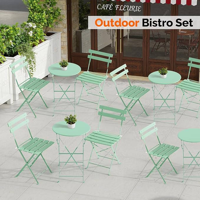VINGLI Outdoor Folding Bistro Table and Chairs Set of 2, 3-Piece Bistro Set
