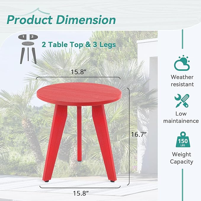 HDPS Outdoor Side Table, Small Round Side Table Weather-Resistant, Outdoor Side