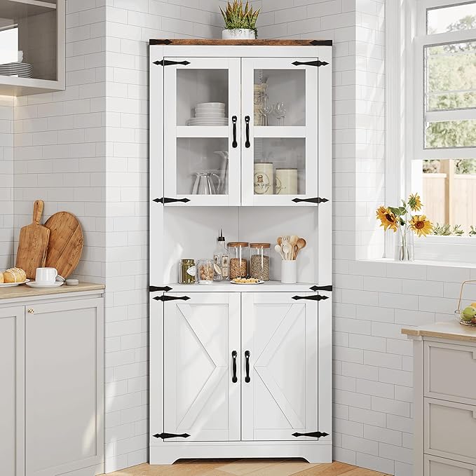 GarveeHome Tall Corner Cabinet, Farmhouse Corner Storage Cabinet