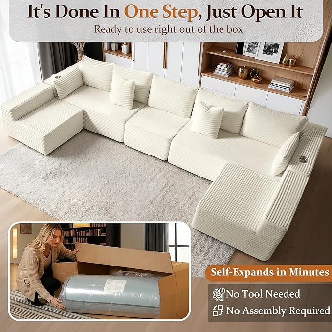 168" Cloud Sectional Couch, Comfort U Shaped Sofa