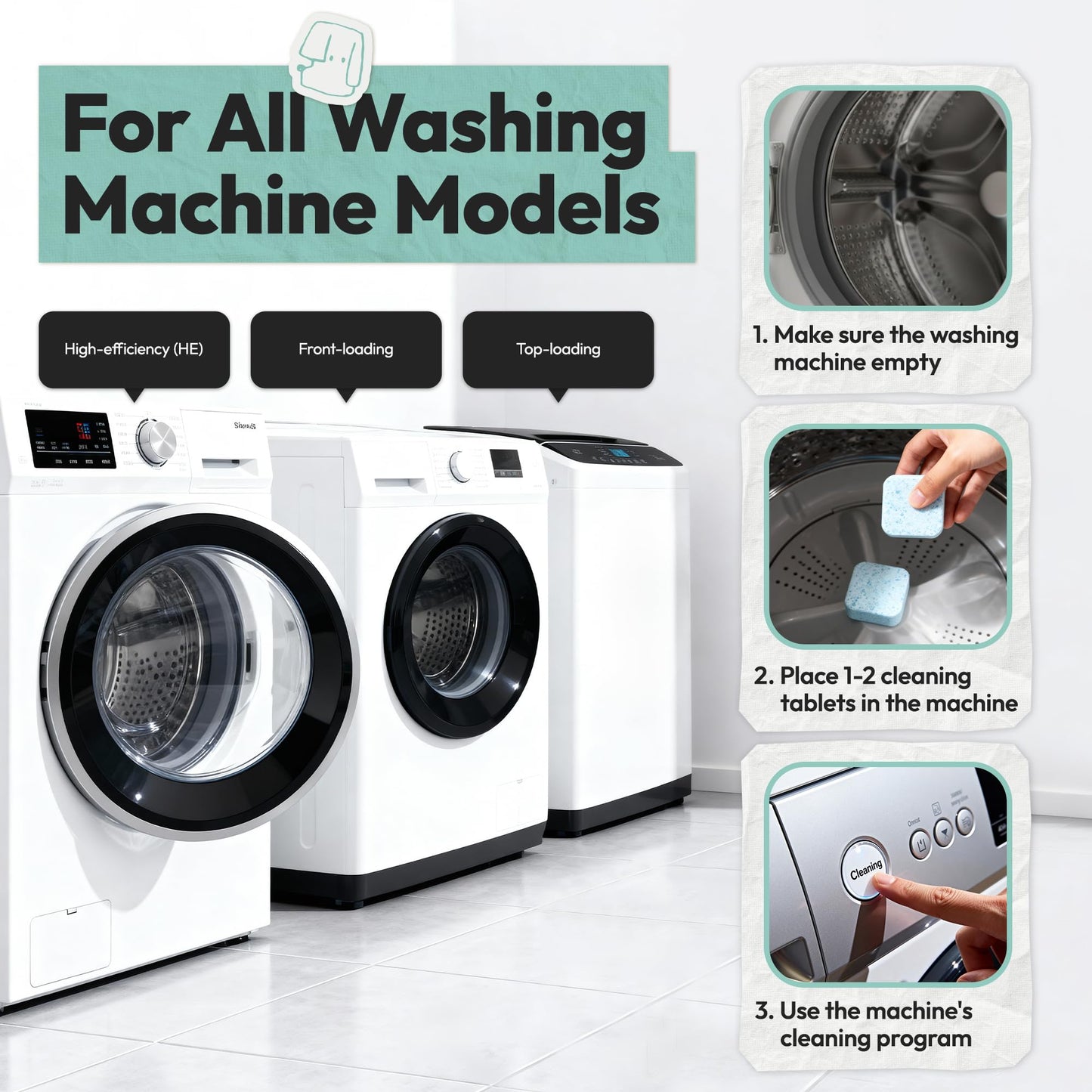 Washing Machine Cleaner Tablets 24 Pack for Pet Owner- Deep Cleaning Descaler & Deodorizer for HE Front Load & Top Load Washers, Septic Safe, Eco-Friendly, 12 Month Supply