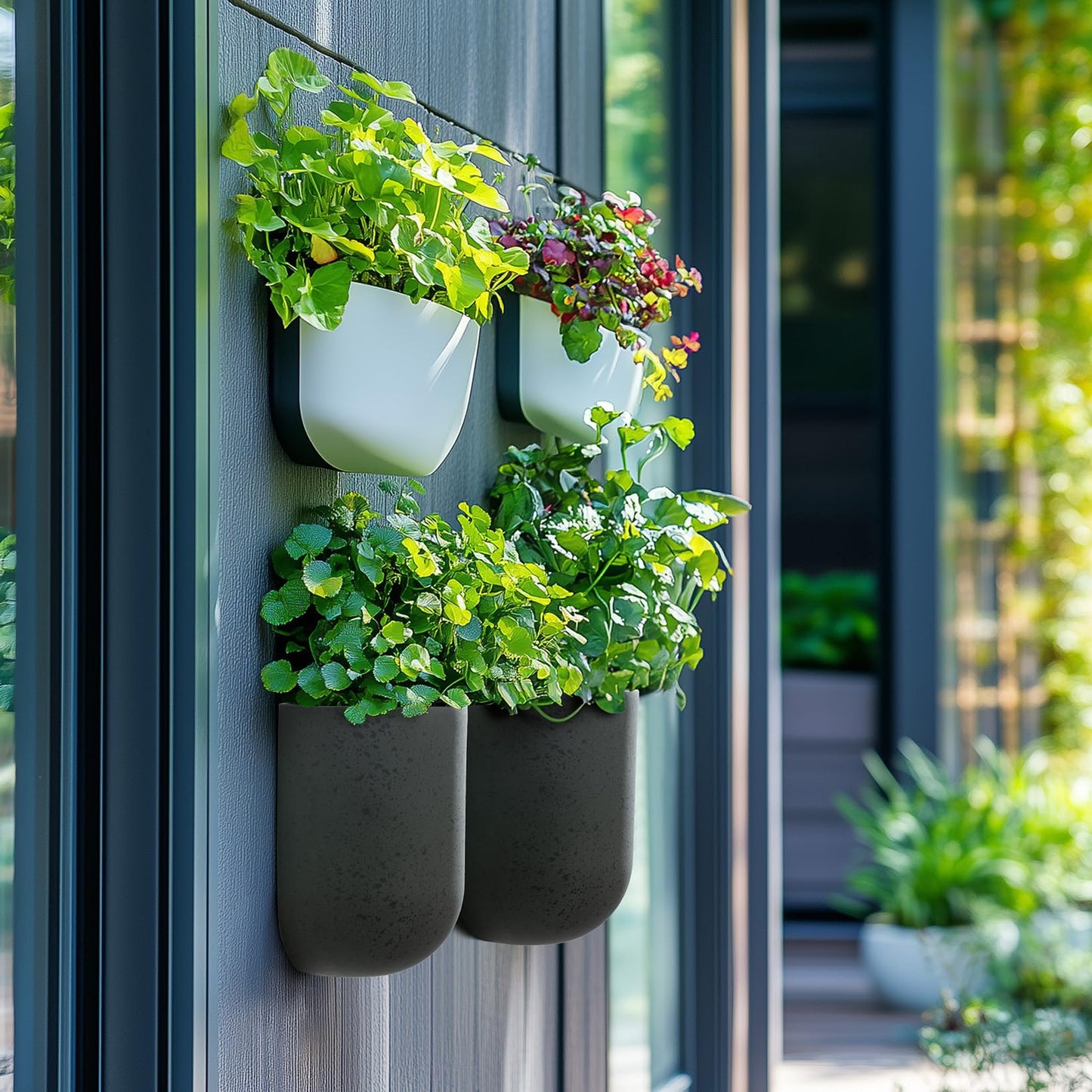 LA Jolie Muse Wall Hanging Planters for Indoor Plants，Hanging Flower Pots for Air Plants Succulent, Set of 2, 5.7L*4.1W*6.5H, Concrete Gray