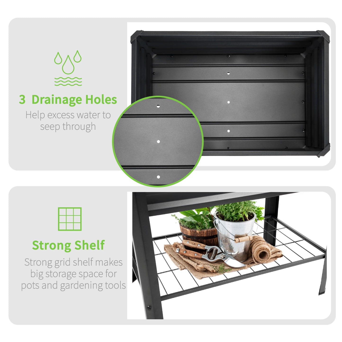Veezyo Raised Garden Bed with Legs and Shelf, 2pcs 32"x20"x31.5" Powder Coated Elevated Metal Planter with Legs for Outdoor Vegetables, Standing Raised Beds for Balcony, Patio, Lawn and Backyard