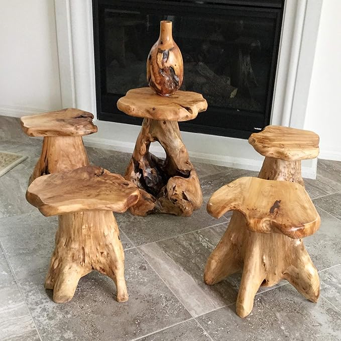 UKN Cedar Roots Naturally Shaped Mushroom Stool Side Table Stand Natural Cabin