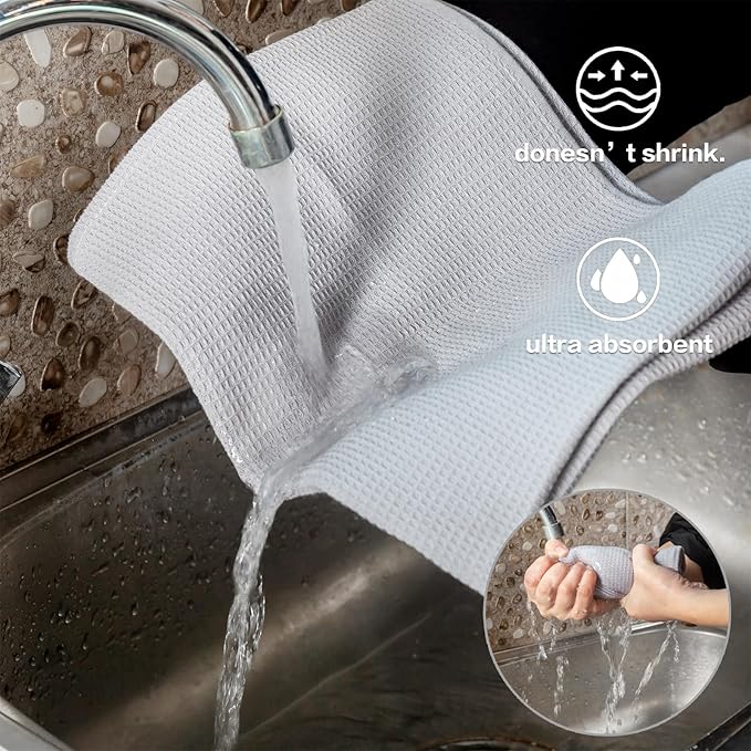 QUILTINA Dish Towels Set, 100% Cotton Waffle Weave Kitchen Towels 6 Pack
