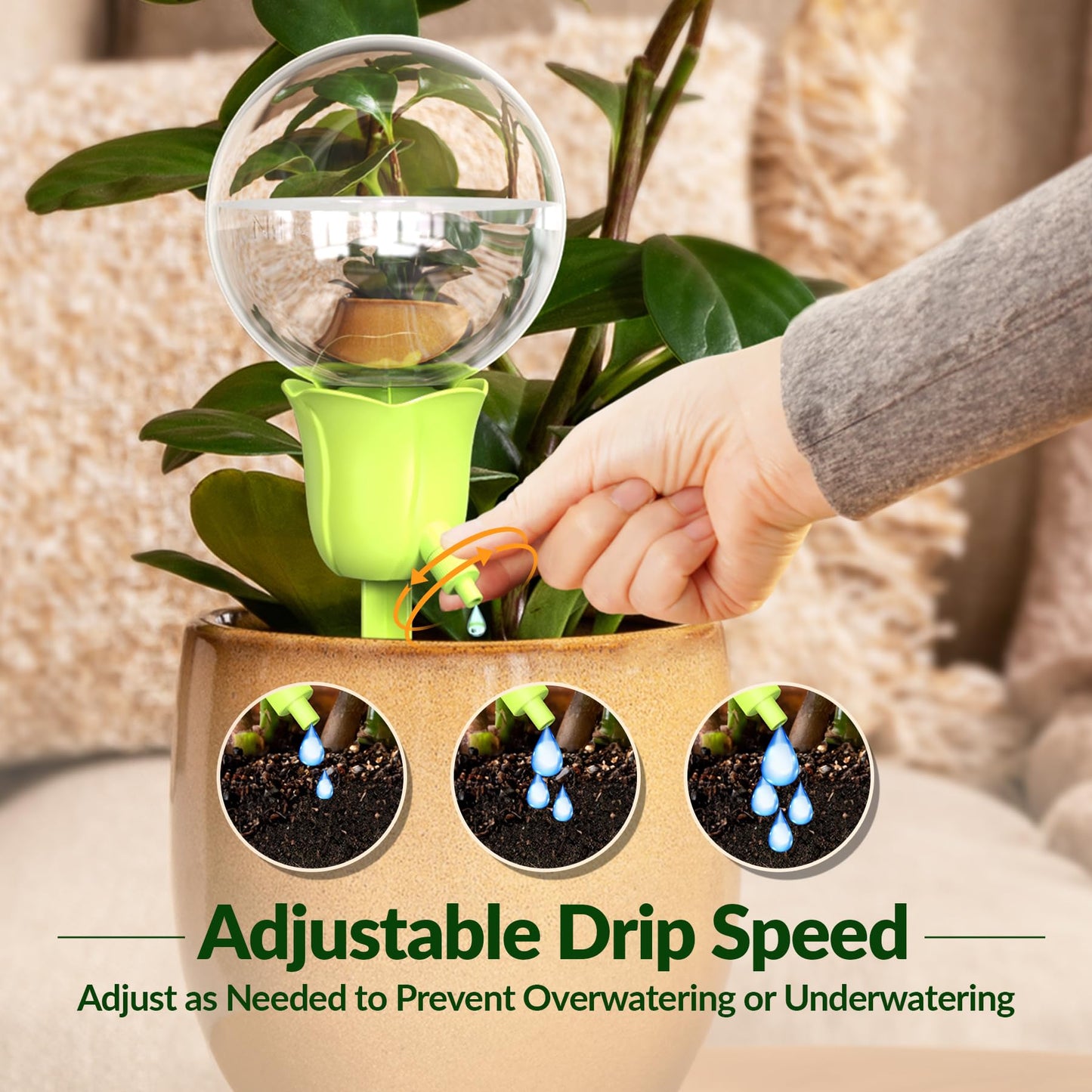 NiHome 4PCS Self-Watering Globes for Indoor & Outdoor Plants, Adjustable Flow Automatic Drip Irrigation Bulbs w/Tulip Stakes for Potted Plants, Succulents, Hanging Baskets, Gardens (2 Pink + 2 Green)
