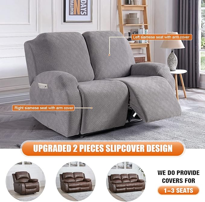 VANSOFY Oversized Recliner Cover, 2-Pieces Stretch Reclining Couch Cover