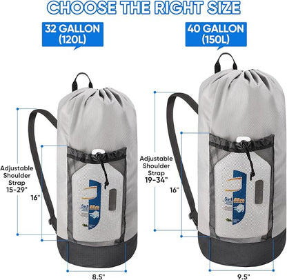BALEINE 120L Laundry Bag Backpack, 900D Oxford Fabric Large Travel Laundry Bags with Shoulder Straps and 2 Mesh Pockets for College Dorm, Apartment, Laundromat (Gray, 120L)
