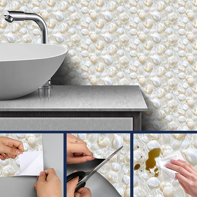HOMETITUTE Pearl Pattern Wallpaper Peel and Stick Self Adhesive Vinyl Wall
