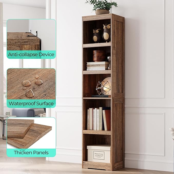 LINSY HOME 5-Shelf Bookcase, Narrow Bookshelves Floor Standing Display Storage
