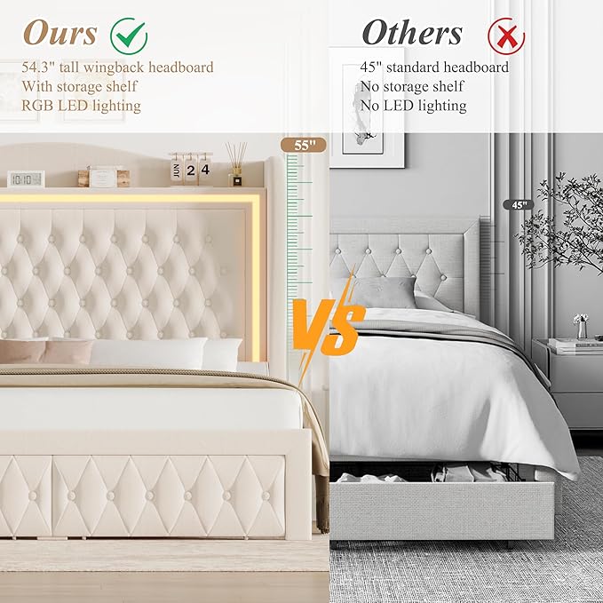 King Bed Frame 55" Tall Headboard