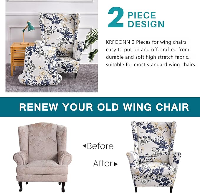 KRFOONN Wingback Chair Covers Slipcovers 2 Piece Stretch Wing Chair Covers