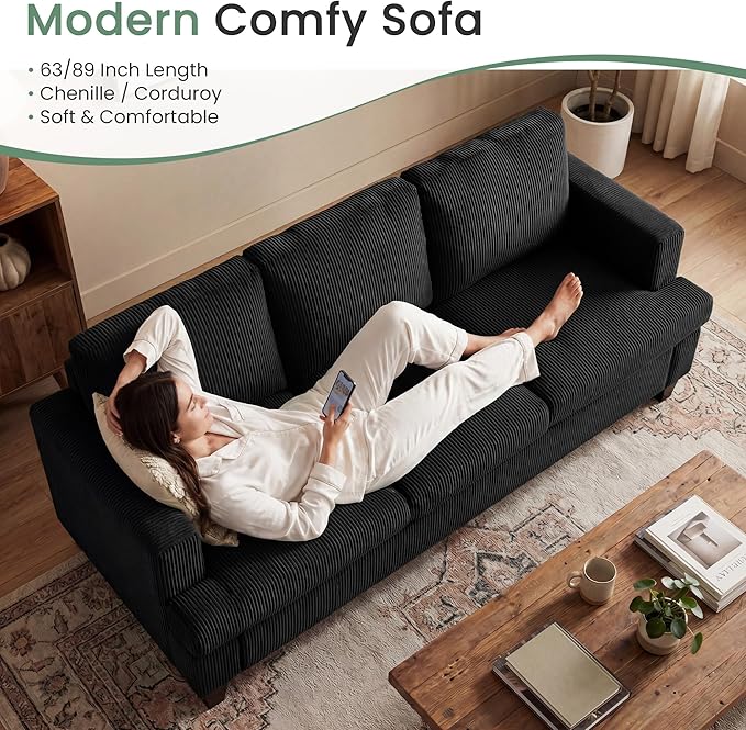 2 Pieces Corduroy Couch Set for Living Room, Deep Seat Floor Couch for Bedroom