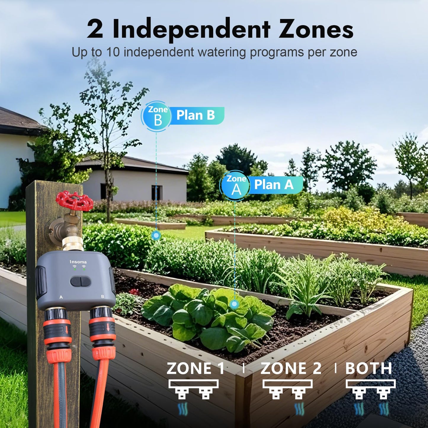 WiFi Water Timer for Garden Hose with Brass Inlet & Outlet,Smart Hose Timer with WiFi Hub, APP & Voice Control,Up to 20 Watering Plans, 2-Zone Sprinkler Drip Irrigation System Controller for Watering