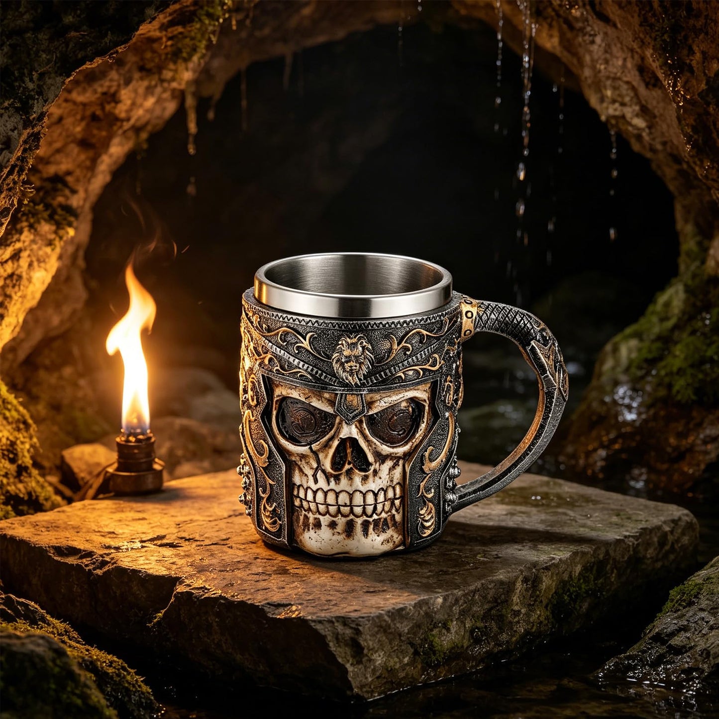 AsAlways Stainless Steel Skull Beer Mug Gothic Beer Stein Novelty Wine Coffee Drinking Cup Halloween Renaissance Accessory Gift 400ML/13.5OZ