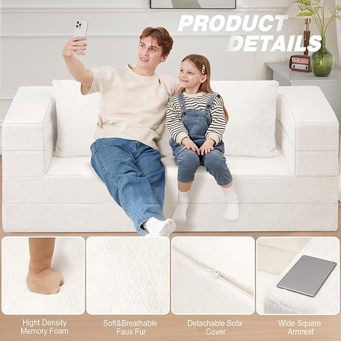 Futon Sofa Bed with Pillow, 3-in-1 Sleeper Sofa Bed with Removable Cover