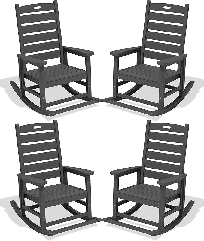 SERWALL Outdoor Rocking Chair Set of 4, Oversized HDPE Patio Rocking Chair