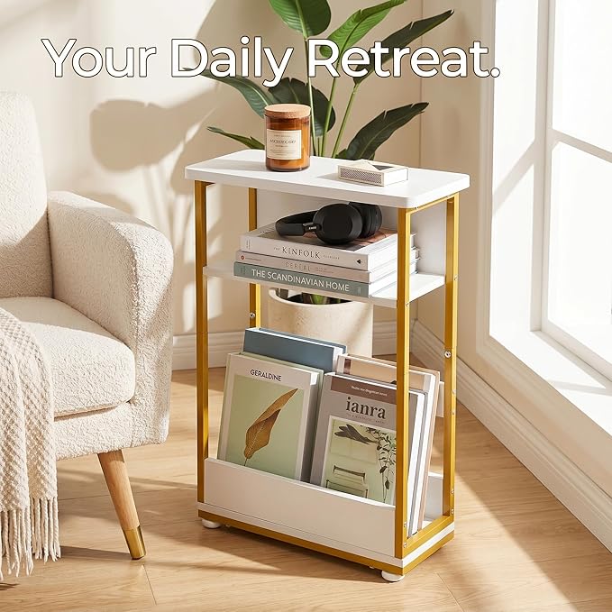 Narrow Side Table, 3-Tier Slim End Table