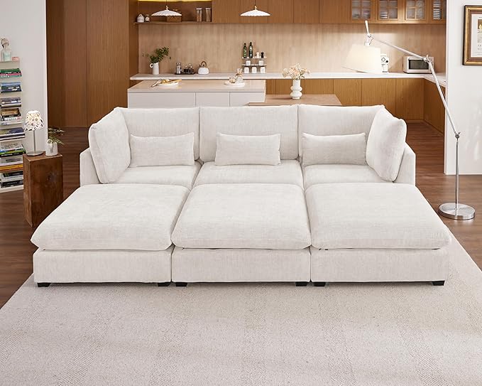 115" Oversized Chenille Couch Modular Sectional Sofa, Washable Cloud Couch