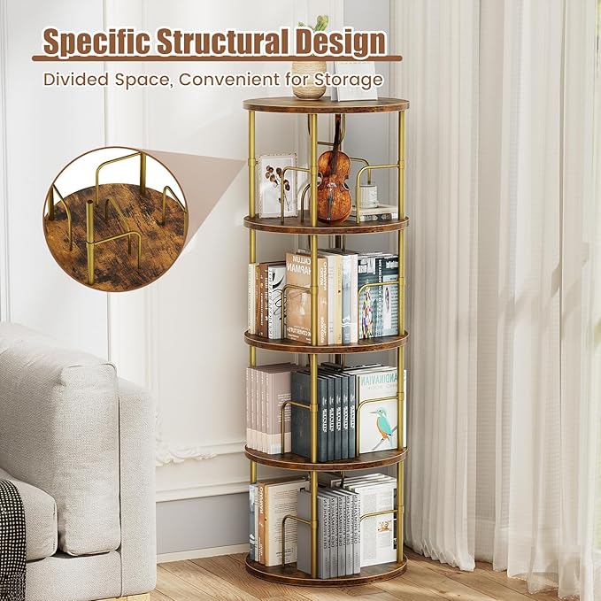 ALLSTAND Rotating Bookshelf, 4 Tier Spinning Bookshelf Tower, 360° Display