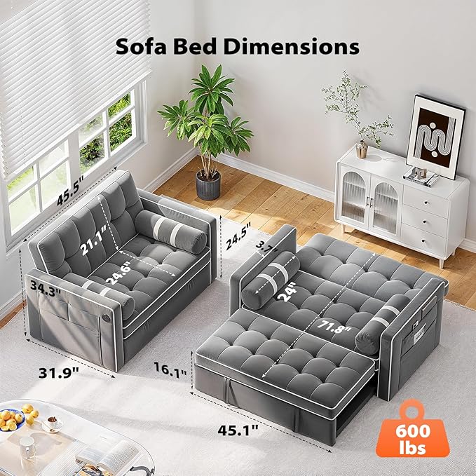 Pipishell 3 in 1 Convertible Sleeper Sofa Bed, Pull Out Couch