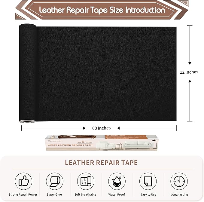 KING MOUNTAIN Leather Repair Patch, 12 x 60 Inches self Adhesive Leather Repair